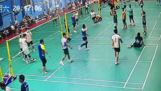 Volleyball player gets hit by return shot during practice in Guangxi, China