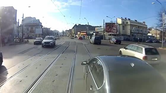 Romanian tram driver collides with BMW blocking tracks in Bucharest