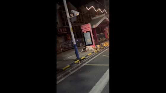 E-bike rider loses control and crashes into guardrail at night in Fujian, China