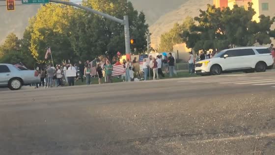 Supporters gather outside Timpanogos Hospital after Charlie Kirk shooting in Utah, USA