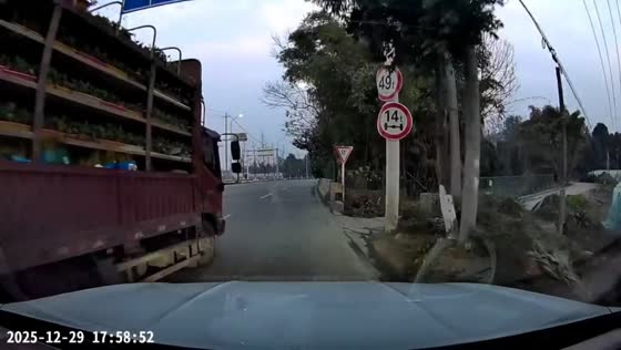 Sudden unsignaled truck turn leads to collision in Sichuan, China