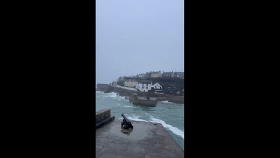 Rainy weather continues across Porthleven in Cornwall, England, UK