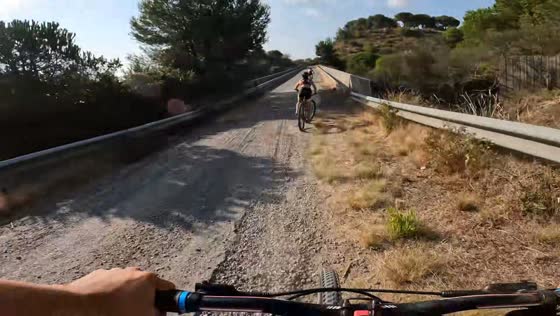 Cyclist crashes after fast overtake on rough road in Pineda de Mar, Barcelona, Spain