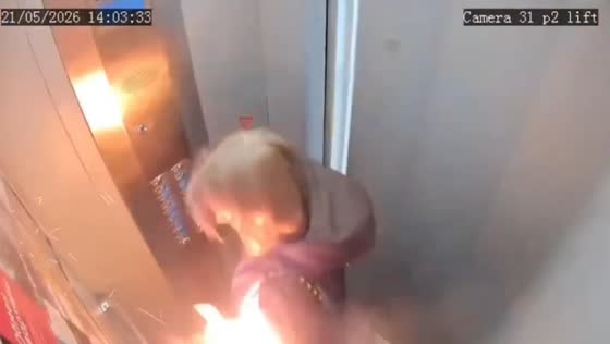 Power bank fire erupts inside elevator in Surgut apartment building in Russia