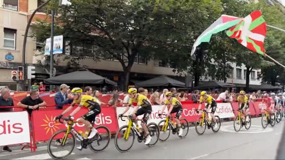 Civil society protest at Vuelta Race in Bilbao, Spain