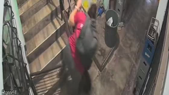 Morning mishap as woman climbs over closed stair gate in Santa Fe, Argentina