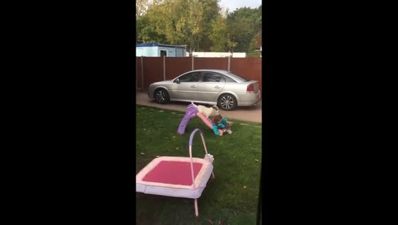 Playful dog sends girl down slide in Watford, UK