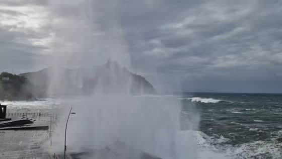 Massive waves batter the coastline during Storm Austen in Donostia, Spain