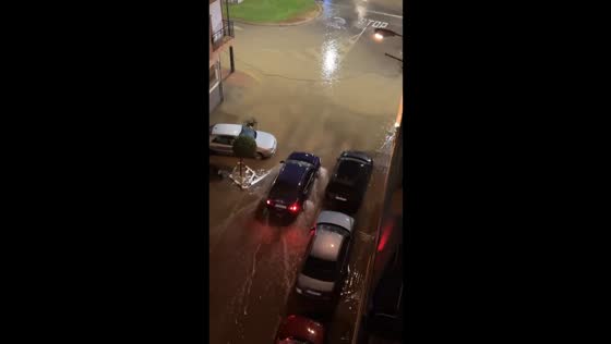 Heavy rain floods streets in Manises, Valencia, Spain