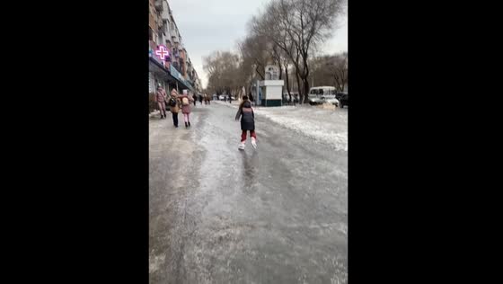Unexpected Skating on Ice-Covered Streets of Abakan, Russia