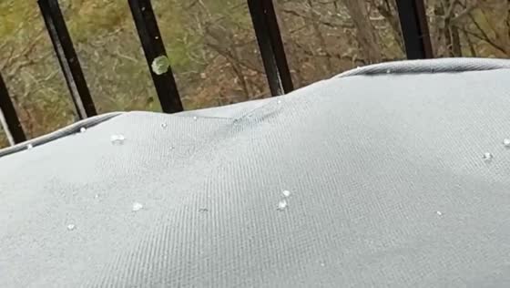 Heavy sleet pellets fall during a wintry shower in Ferndale, Arkansas, USA
