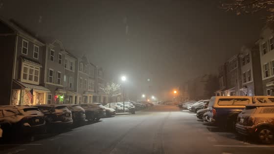 Rare thundersnow lights up snowy night in Glen Burnie, Maryland, USA