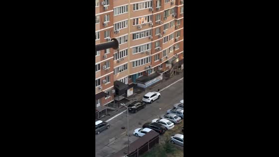 Stool thrown from high-rise narrowly misses parked cars in Krasnodar, Russia