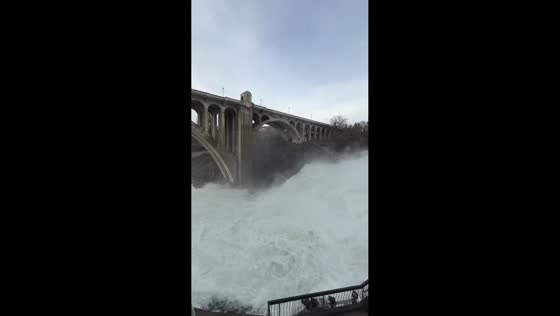 Spokane River surges amid atmospheric river in Washington, USA