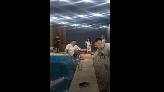 Person slips into pool after lighting fireworks in Buenos Aires