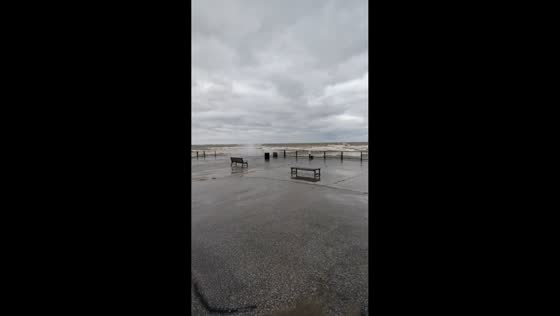 Lake Erie shows strong waves at the dock in Leamington, Canada