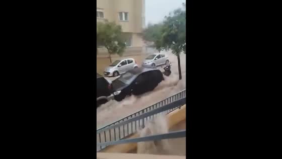 Severe flooding submerges cars in Figueretes, Ibiza, Spain