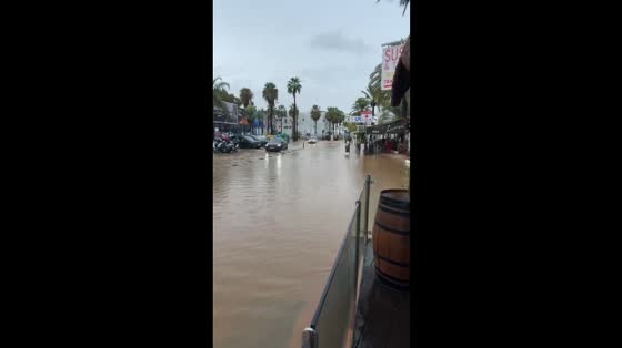 Streets submerged as flooding hits in Bossa Beach, Ibiza, Spain