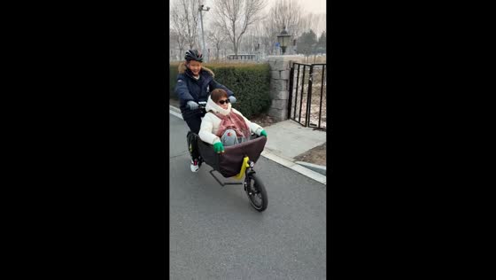 Child and woman tumble from cargo bike in Henan, China