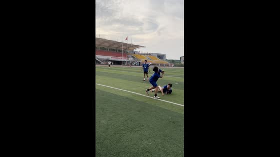 Soccer player accidentally hits teammate in the face during practice in Anhui Province, China