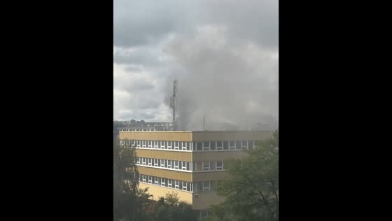 Fire breaks out at abandoned building on Korfantego Avenue in Katowice, Poland