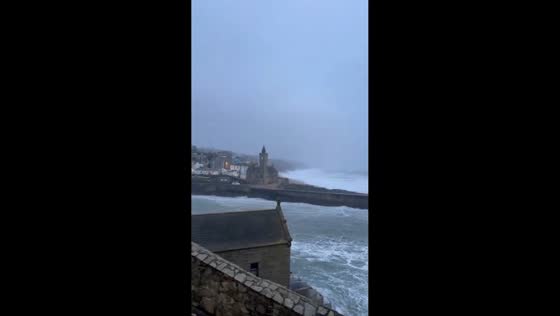 Storm Goretti sends massive waves crashing into Porthleven Harbour