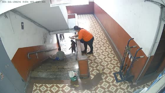 Slippery stairway mishap: unintended slide downstairs in Lima