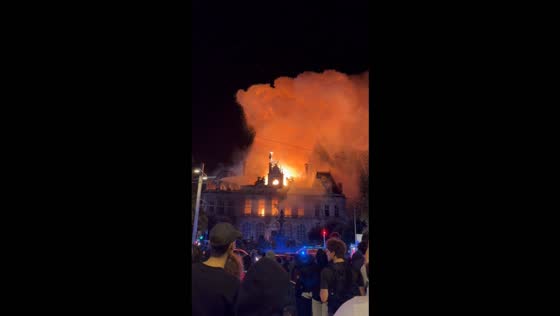Massive fire engulfs historic town hall during protests in Limoges, France