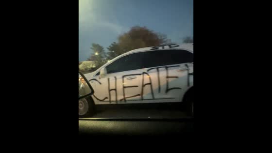 Funny graffiti-covered car spotted in Tulsa, Oklahoma, USA