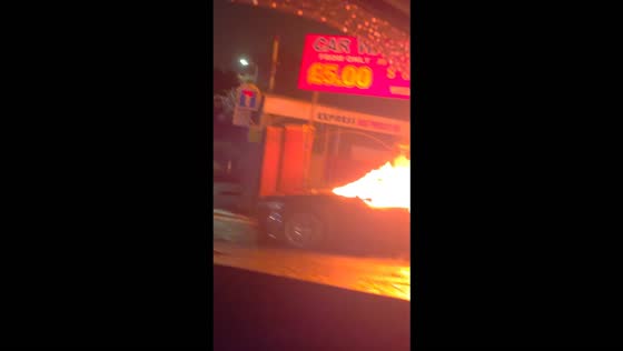 Car engulfed in flames near East Prescot Road in Liverpool, UK