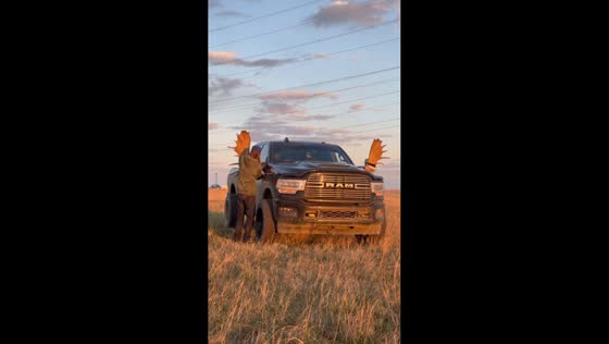 Pickup truck gets antler makeover in Red Deer, Alberta, Canada