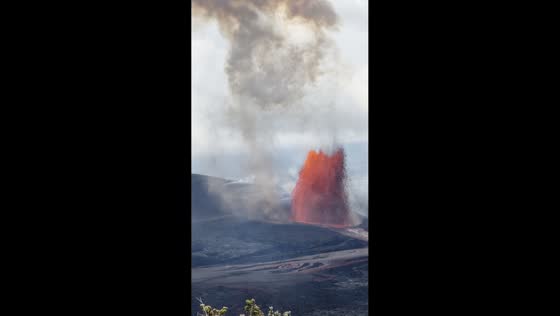 Kīlauea volcano erupts with towering lava fountain in Big Island, Hawaii, USA