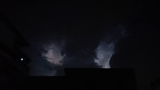 Nighttime thunderstorm lights up the sky with flashes of lightning over Siderno, Italy