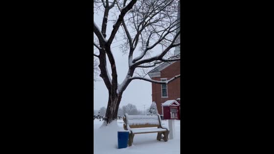 Morning snowfall blankets the town in thick winter white in Pennsylvania, USA