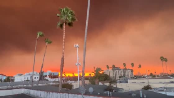 Wildfires impact East Hollywood, Los Angeles, as smoke fills the area