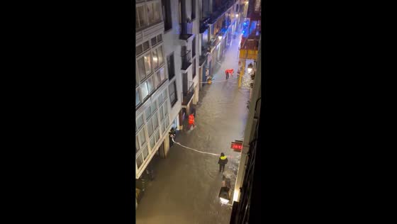 Torrential rain floods Bilbao’s Old Town during severe storm in Spain