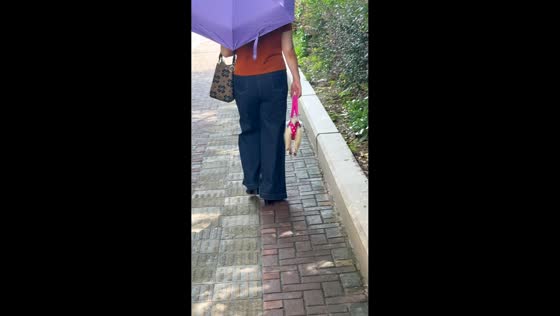 Dog adorably enjoys street walk while being carried in sling in Fujian, China
