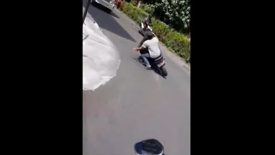 Unexpected motorcycle accident slip crash in Indonesia!