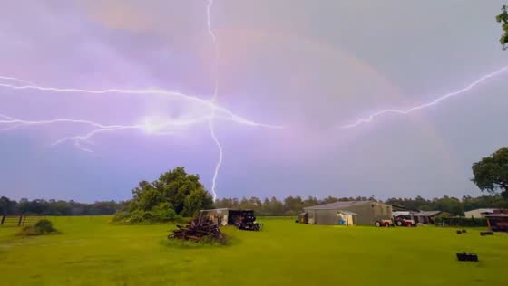 Double rainbow struck by lightning: captured in Shiro, Texas