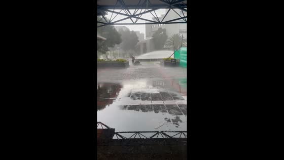 Students caught in heavy rain in Quito, Ecuador