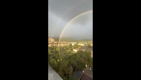 Rare double rainbow appears over in Chita, Russia