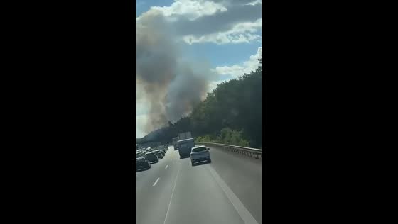 Truck tire blowout sparks major forest fire along A61 in Germany