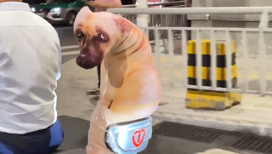 Fake dog taped to electric motorcycle surprises on road in Henan, China