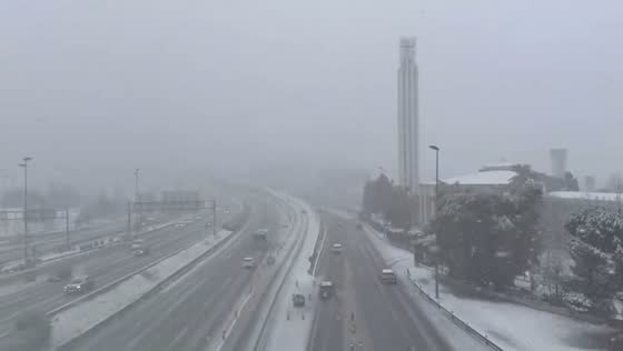 Persistent snowfall blankets Madrid throughout the day in Spain