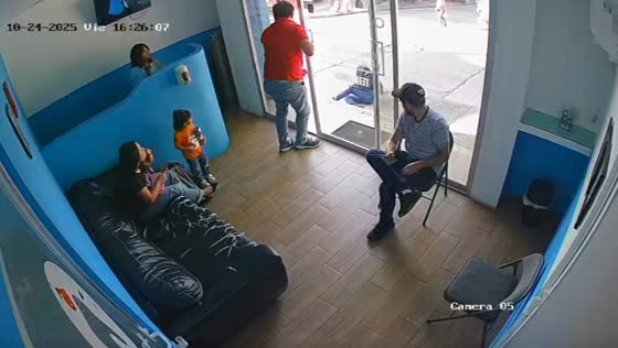 Woman trips and falls after stepping out of store in Palenque, Mexico