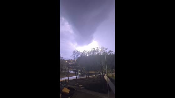 Night thunderstorm lights up the sky in Daugavpils, Latvia