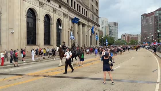 Tartan Army fans fill downtown Providence with flags, kilts and bagpipes, in Rhode Island, USA