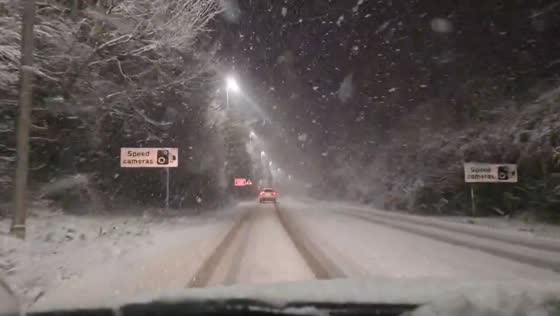 Blinding snowfall hits A49 in Ludlow during Storm Goretti, Shropshire, UK
