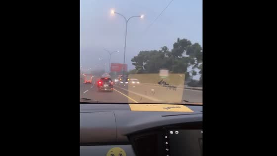 Tire bursts on road in Bandung, West Java