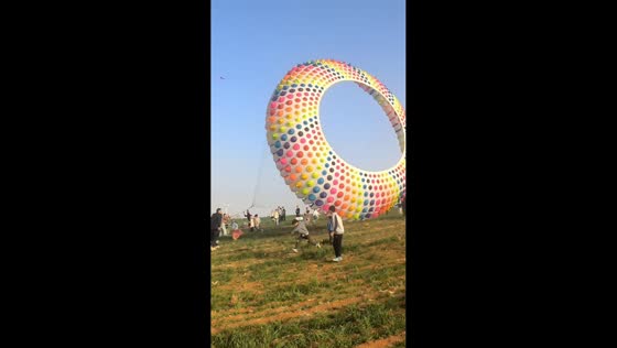 Large kite takes flight as crowd launches it in Henan, China